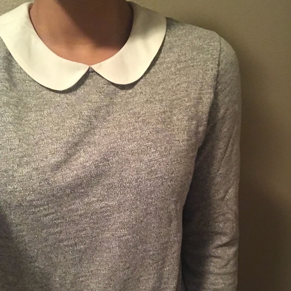 🚫SOLD🚫 JCrew White Collar and Sleeve Grey Blouse